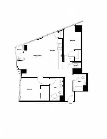 2 Beds • 1 Bath floor plan